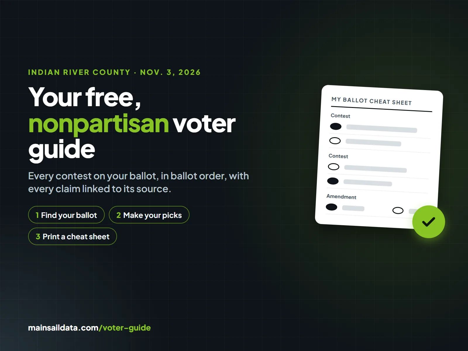 Indian River County voter guide for Nov. 3, 2026: find your ballot, make your picks, print a cheat sheet